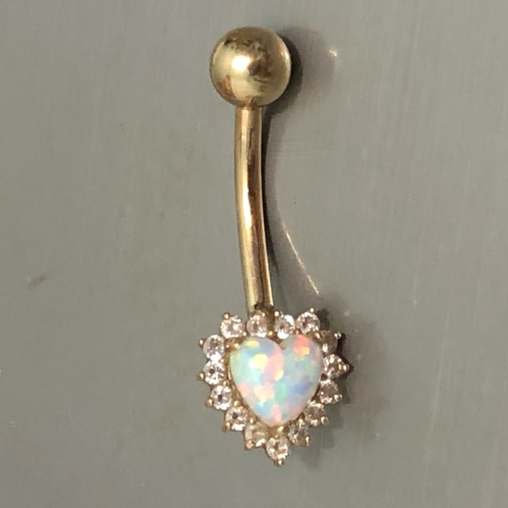 10K JTS Belly Earring Solid Gold Heart-Shaped Simulated Opal